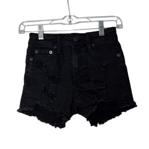 Aeropostale Jean Shorts Black Vintage High Rise Shorty Rips Size 000 Denim